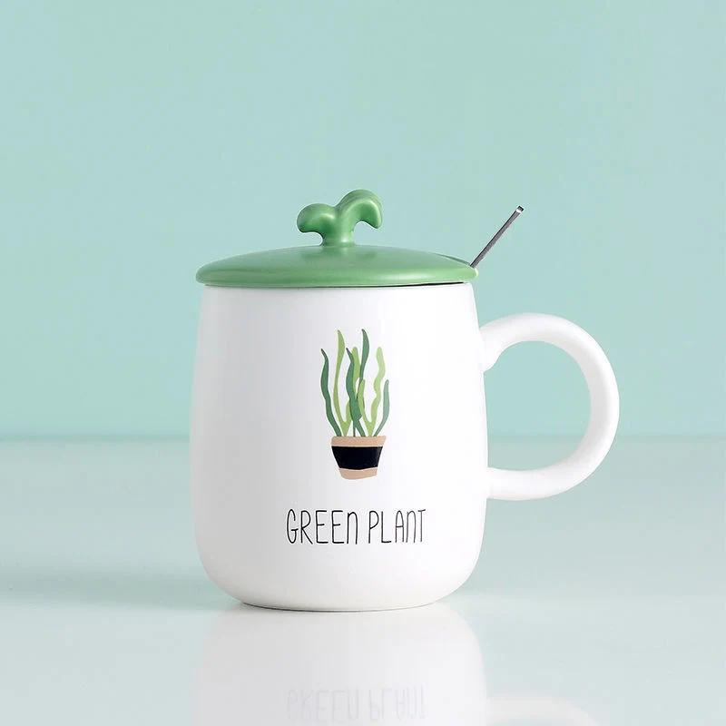 3D Plant Shape Ceramics Mug With Spoon Lid Cup for Coffee Tea Ceramics & Pottery Christmas Mugs  Cups of Coffee Bar 400ml