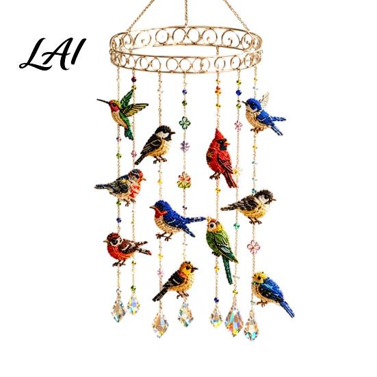 Indoor Window Hanging Decor Graceful Bird Wind Chime Stained Outdoor Sun Catcher Windchime Colorful Yard Relaxing White Noise Sound Decorations,
