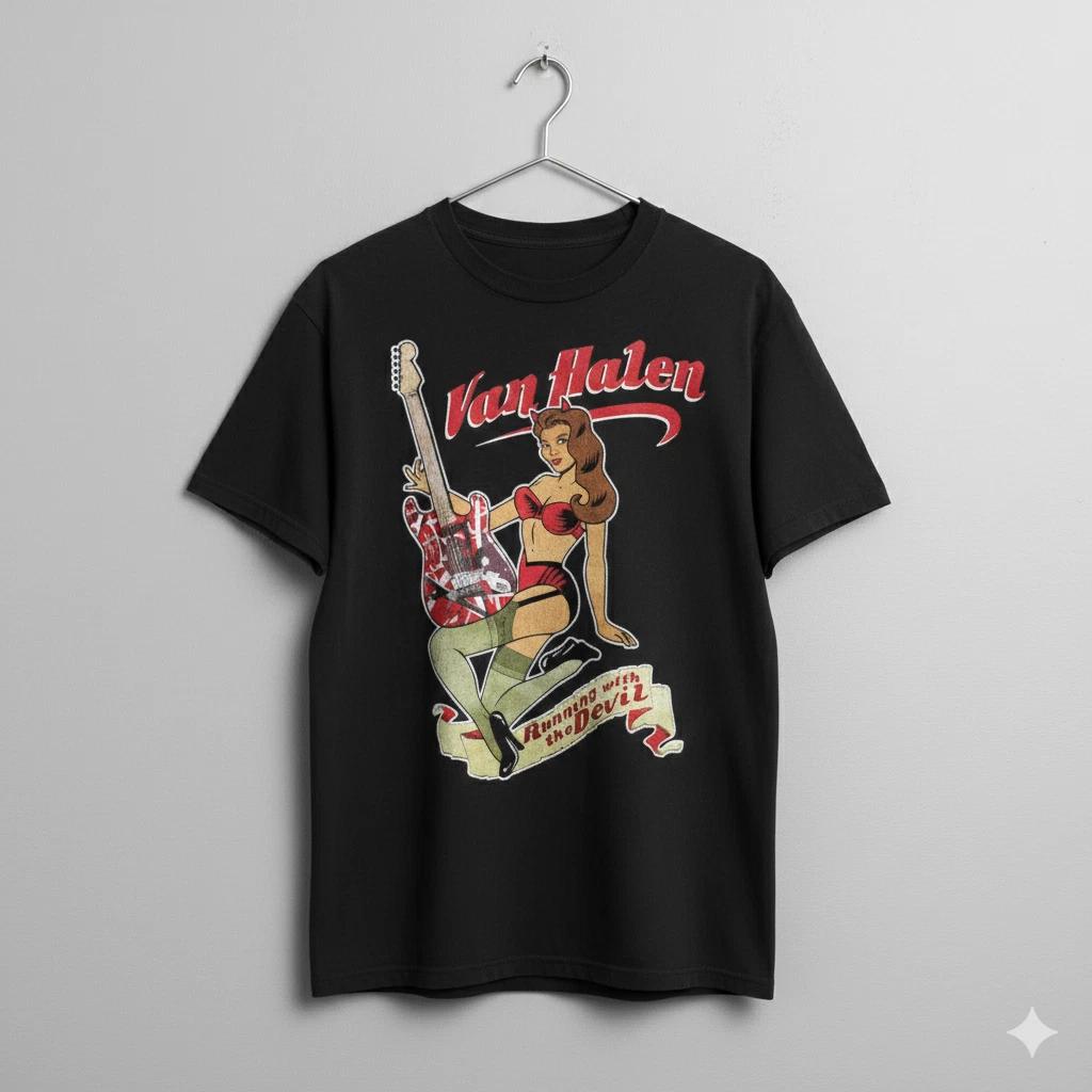 Van Halen Runnin With The Devil T-Shirt Black Rock Graphic Tee - T389 XL