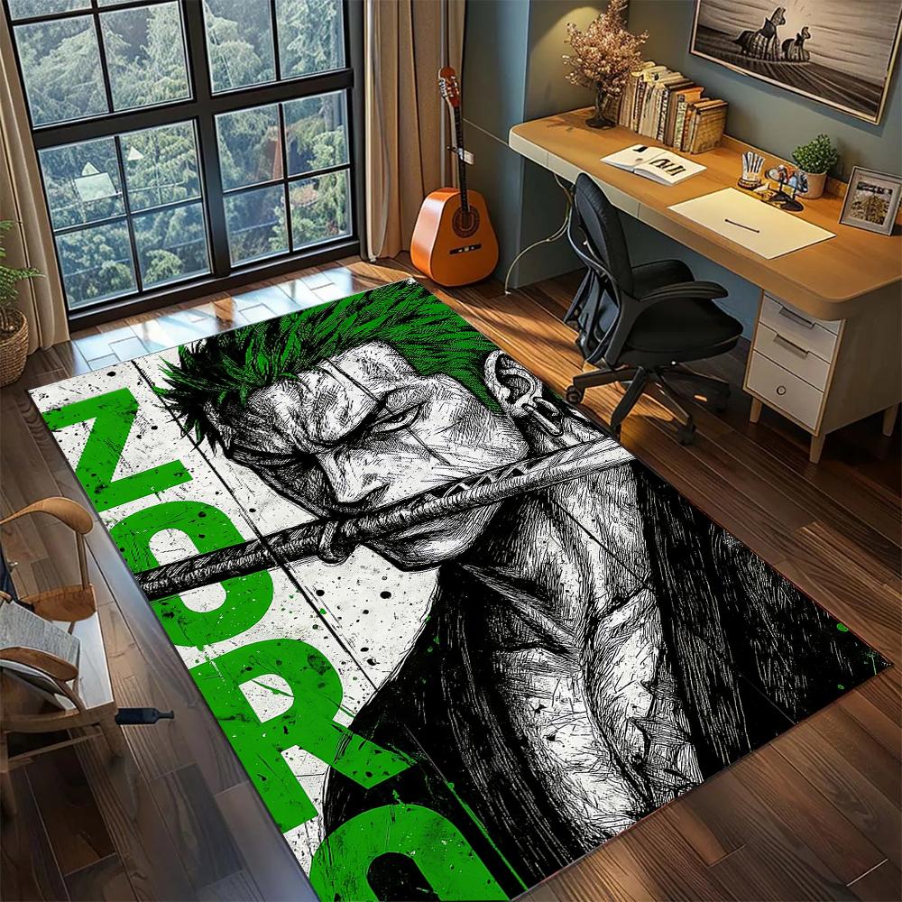 Cool Zoro Green Hair Pirate Swordsman Rug Carpet Large Area Rug Non Slip Washable Floor Mat Gamer Room Bedroom Home Decor