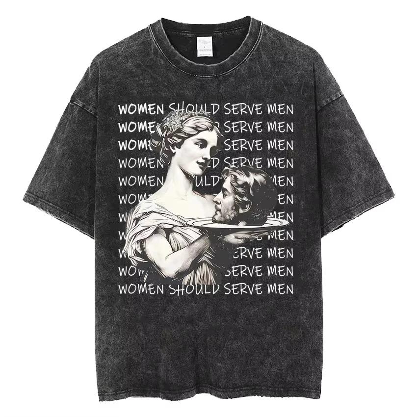 2026 Lavato Vintage Le Donne Sono Nata Per Servire Unisex Femminista Divertente Meme Maglietta Stile Romano Anni '90 Magliette Artistiche Unisex Magliette Unisex Oversize