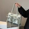 2025 New Korean Bow Nylon Shoulder Bag Folded Large Capacity Commuter Women's Handbag Fashionable and Sweet Design Tote Bag