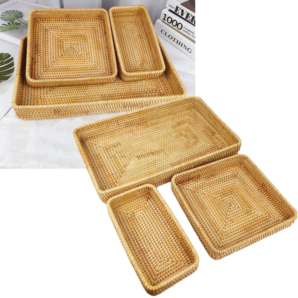 Rattan Tablett Tischplatte Organisation Handgeflochtener Snack Aufbewahrungskorb Multifunktionales Serviertablett 3