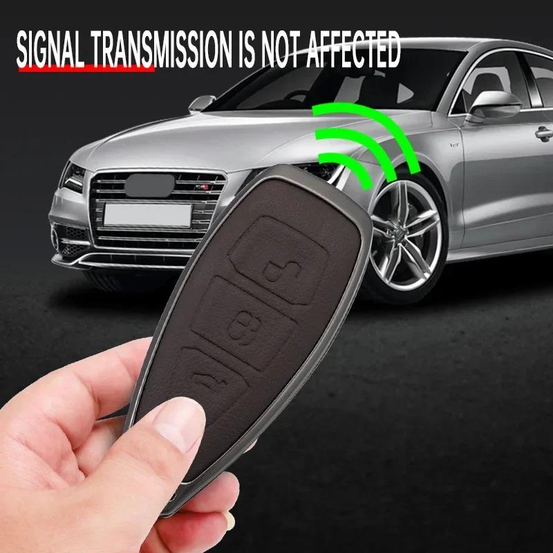 Zinc alloy leather Car Key Shell Case Fob For ford Fiesta Focus Mondeo C-Max B-Max Kuga Smart Key Cover 3 buttons auto parts