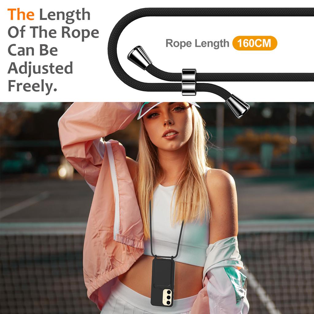 For Samsung Galaxy A55 5G Case Liquid Silicone Card Holder Back Phone Cover with Adjustable Lanyard