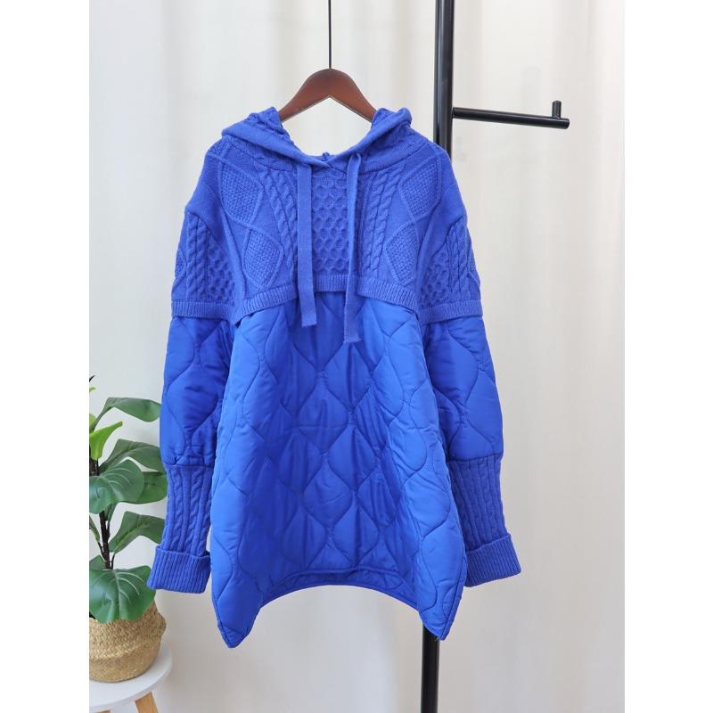 

Осень и зима новая хлопковая одежда с вставками, вязаные топы с капюшоном, свободный и универсальный дизайн, свитер, пуловер женский one size fits all синий