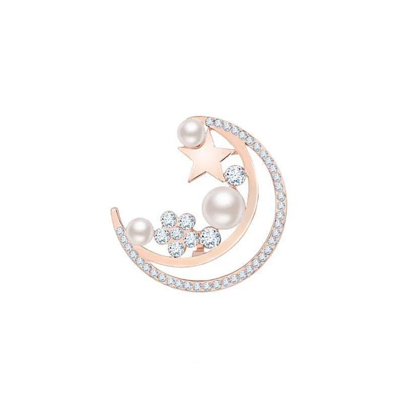 Delicate Pearl Moon Star Brooch for Men Women Fashion Luxury Rhinestone Brooches Pins Jewelry Accessories Party Gifts золотой