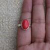 Handmade Oval Red Coral Ring, 925 Sterling Silver April Birthstone Ring