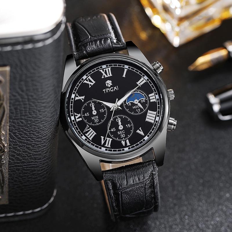 Modische Multifunktions-Herrenuhr ohne mechanisches Uhrwerk mit wasserdichtem Lederarmband