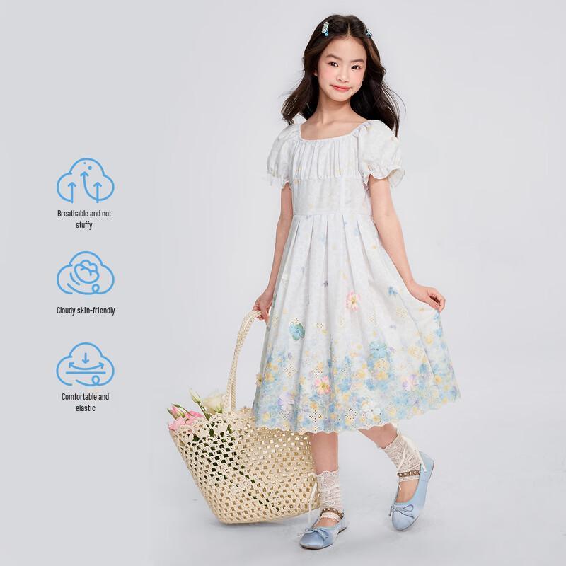 Girls' Summer Floral Puff Sleeve Princess Dress