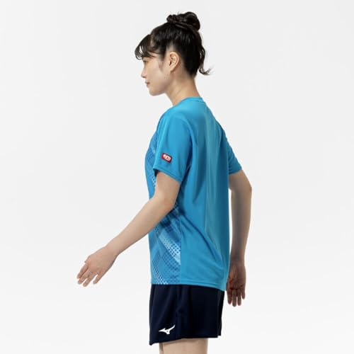 Mizuno Table Tennis Game Shirt, Short Sleeve, JTTA Certified, Moisture-Wicking, Quick-Drying, Unisex, 82JAC103, Diva Blue