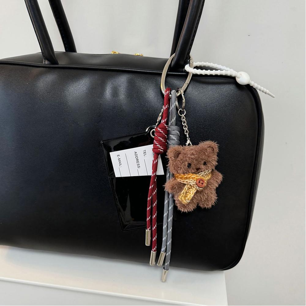 Y2K Braided Rope Bag Pendant High-grade Cute Plush Bear Keychain Pendant With Card Holder Fashion Bag Accessories for Women Girl
