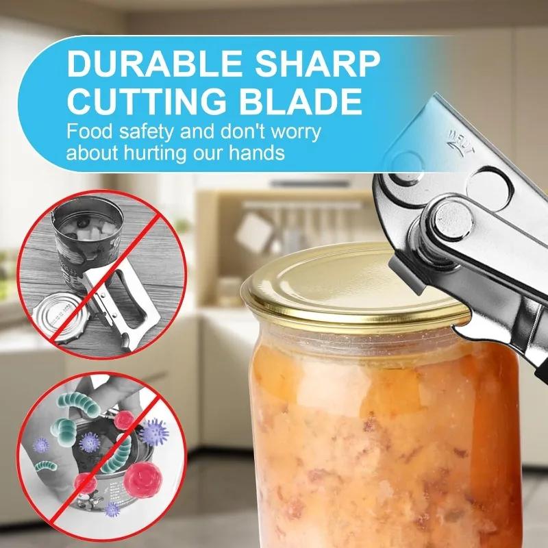 Stainless Steel Manual Can Opener Heavy Duty Handheld with Extra Long Handles for Seniors Elderly Kitchen Use Bottle Opener