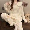 Women's Cartoon Lace Peter Pan Collar Cotton Pajamas - Long Sleeve, Spring/Fall, Winter Style