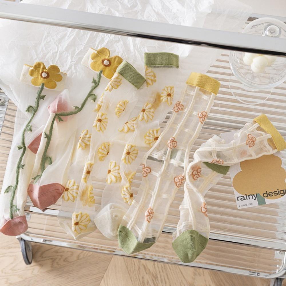 Breathable Crystal Silk Socks Ultra-thin Lace Socks Fashion Long Socks  Summer