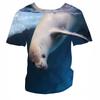 3D Seal Marine Animal Print Kids Crew Neck Short Sleeve Tee Loose Fit Outdoor Play Daily Leisure Outfit