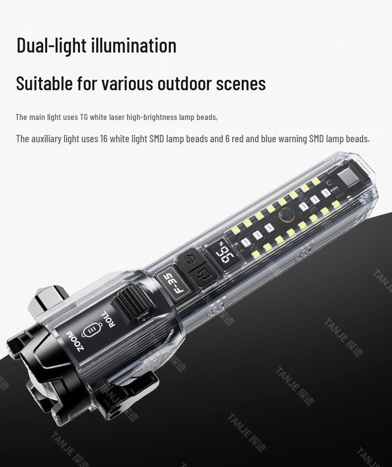 Portable High-Brightness Roller Zoom Hammer with Built-in Speaker Flashlight and Cutter.