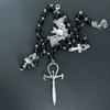 Gothic Bat Cross Rosary Necklace for Women Fashion Mystery Witch Jewelry Accessories Gift Silver Color Bat Charm Vampire Choker