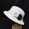 High Quality White Camellia Fedora Pearl Band 100% Wool Felt Hat Floppy Ladies Wedding Church Hat Pork Pie Trilby Hat