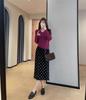 2026 New Year Women's Velvet Polka Dot A-Line Midi Skirt with Lace Hem