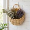 Hand-woven Wicker Basket, Hanging Flower Basket with Handle, Rustic Plant Basket Planter for Indoor Outdoor Wall Decoration