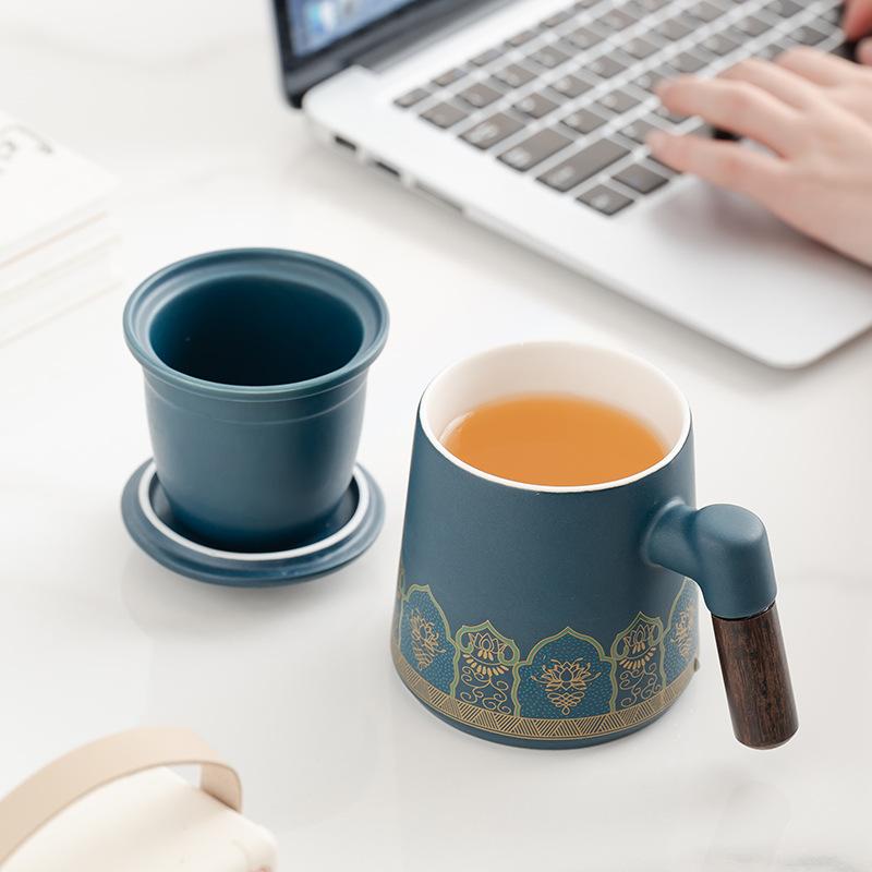 Corporate mug with lid Office water cup Tea separation Tea cup Ceramic household company Business gift