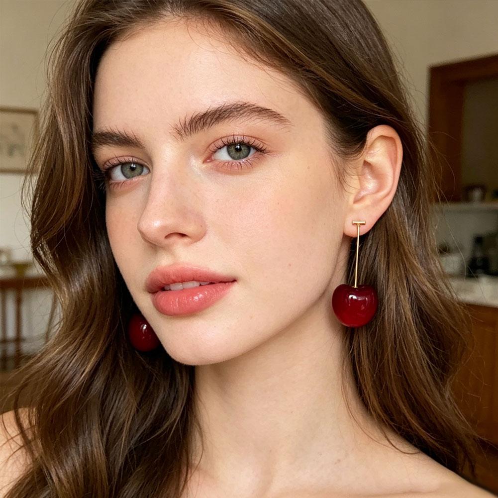Alloy Cherry Drop Dangle Earrings Women Sweet Fruit Design Korean Fashion Daily Party Wedding Trendy Jewelry