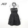 Gothic Lolita Pendant Dress Women's Sleeveless Lace Vintage Corset Halter Swing Full Round Skirt Dramatic Cocktail Victorian Style Black Punk
