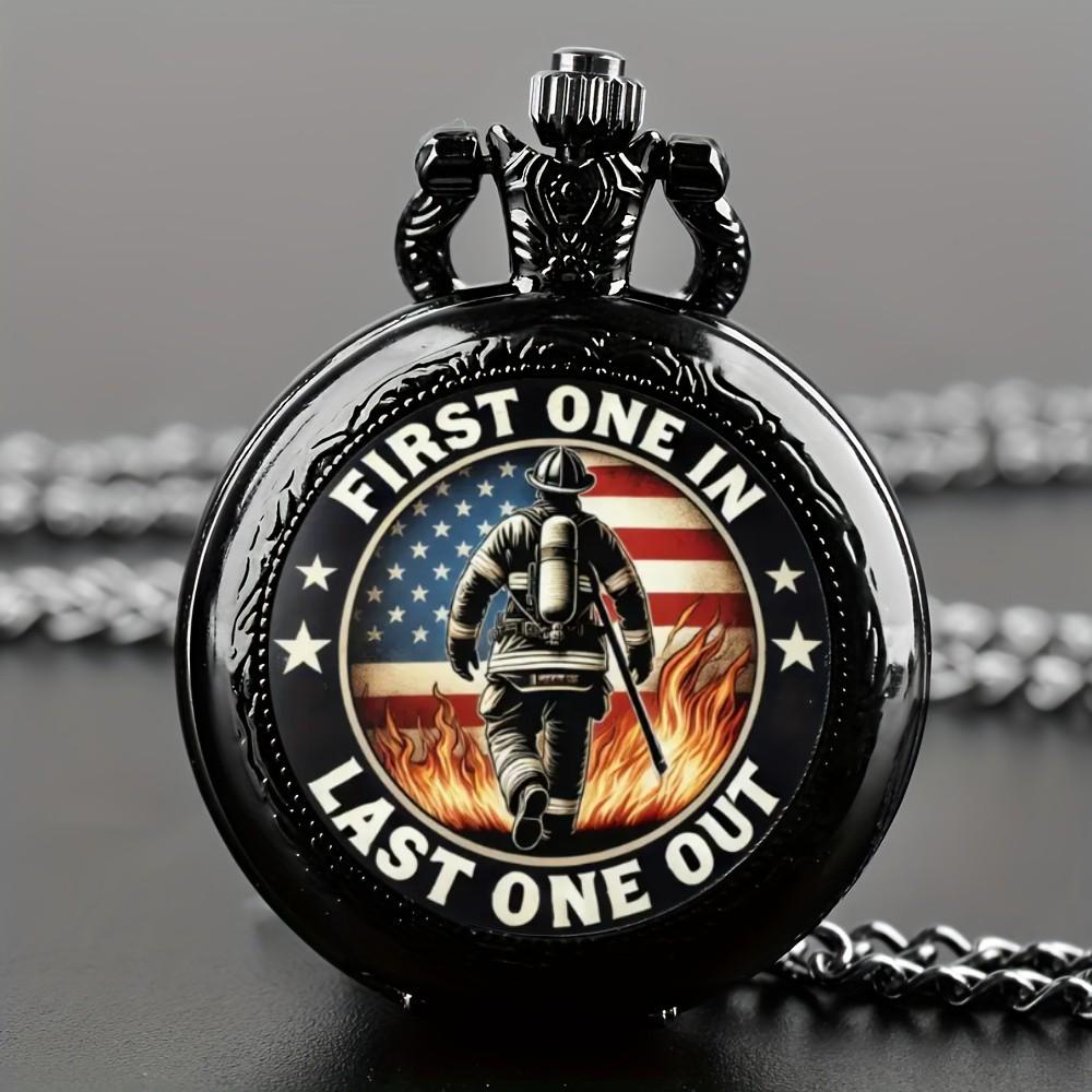 

Exquisite Vintage Black Color Fireman Pattern Design Pocket Watch ,Mini Size Quartz Movement Watch,Gift for Men Female Kids чорний