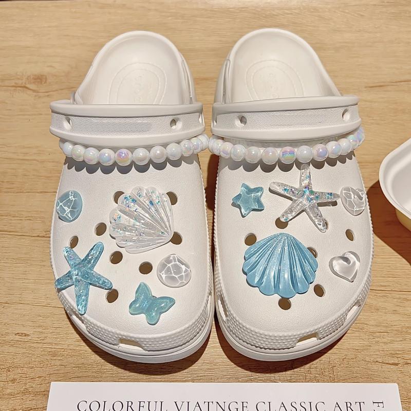 1 Set Diy Clogs Sandals Garden Shoe Decor Cute Starfish Shell Resin Shoe Charms Accessories Buckles Beach Bag Pins Girls Gifts