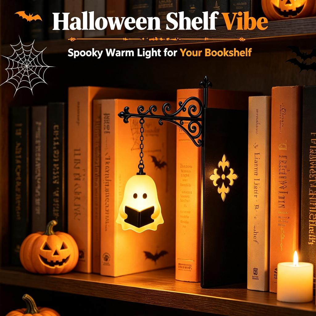 Halloween Themed Warm Night Lights Bookend Shelf Lamp Book Stopper for Office Reading Room Desk Decoration Reader Gift