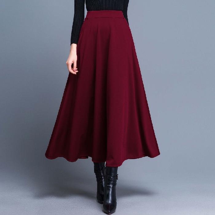 Elastic Waist Medium and Long Skirt Women's High Waist and Thin Versatile Swing Skirt