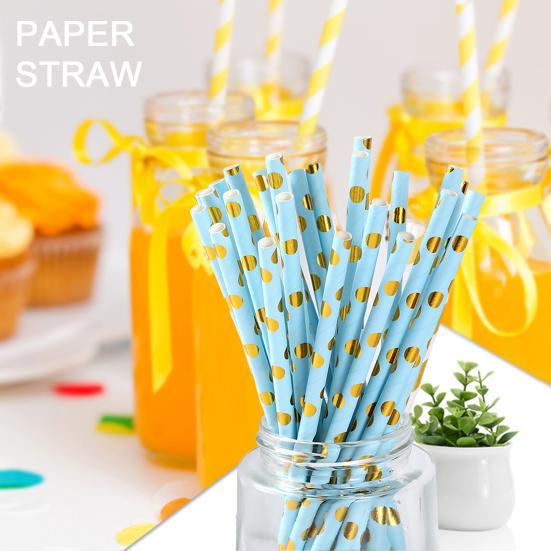 25Pcs/Set Straw Disposable Solid Straight Lightweight Round Drinking Dots Printing Multifunctional Safe Bottles Cup Straws for Home Use