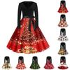 Women's Casual Vintage V-Neck Dress with Christmas Snowflake and Tree Print for Holiday Parties