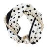 Magnetic Clasp Pearls Chain Necklace Floral Satins Scarf Elegant Silk Skinny Narrow Neckerchief for Fashionable Women