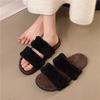 Muffin Thick Bottom One-word Fluffy Slippers Women Wear 2025 Autumn and Winter New Internet Celebrity Fairy Wind Heightening Cotton Slippers