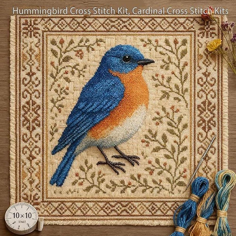 DIY Hummingbird Cross Stitch Kit Non-finished Products with Floral Pattern Cross Stitch Kits Embroidery Art for Beginners
