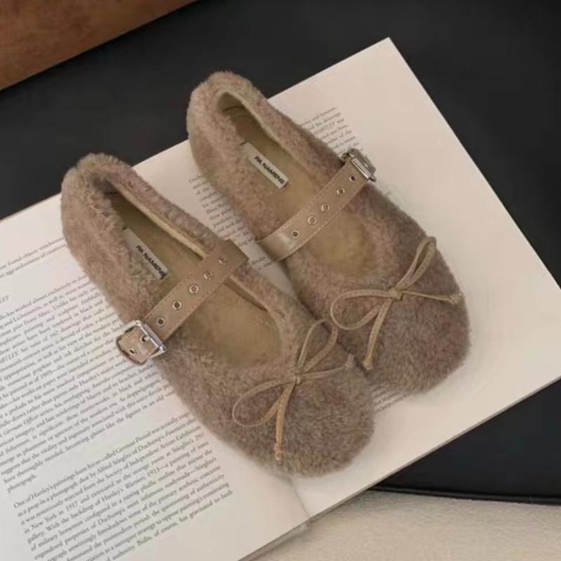 Fashion Fur Women Flats Shoes Bow Suede Loafers Short Plush Casual Sport Shoes 2025 Winter Woman Sneakers New Fashion Walking Zapatos