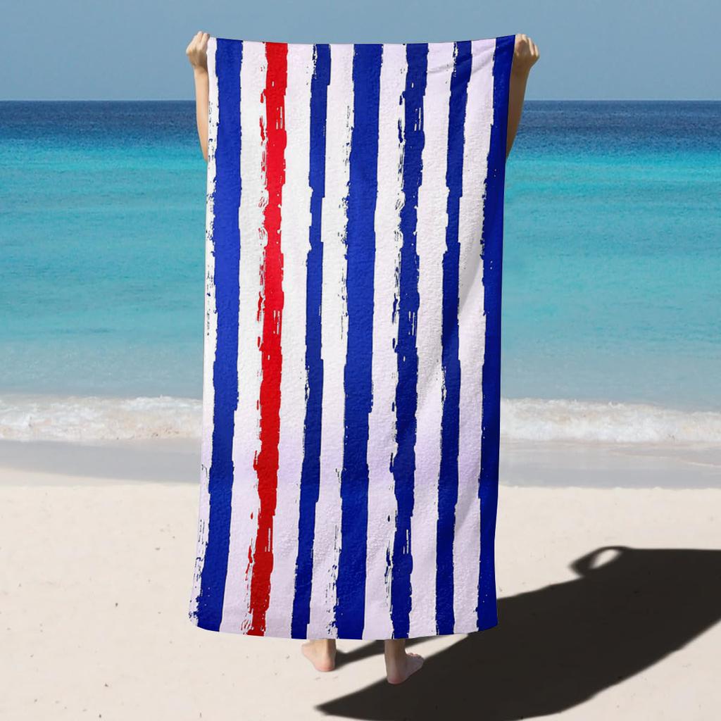 1PC Towel Blue Stripes and white Drawing art for family friend Quick-Dry Beach Towel For Yoga Tourism Beach GYM Camping Swimming