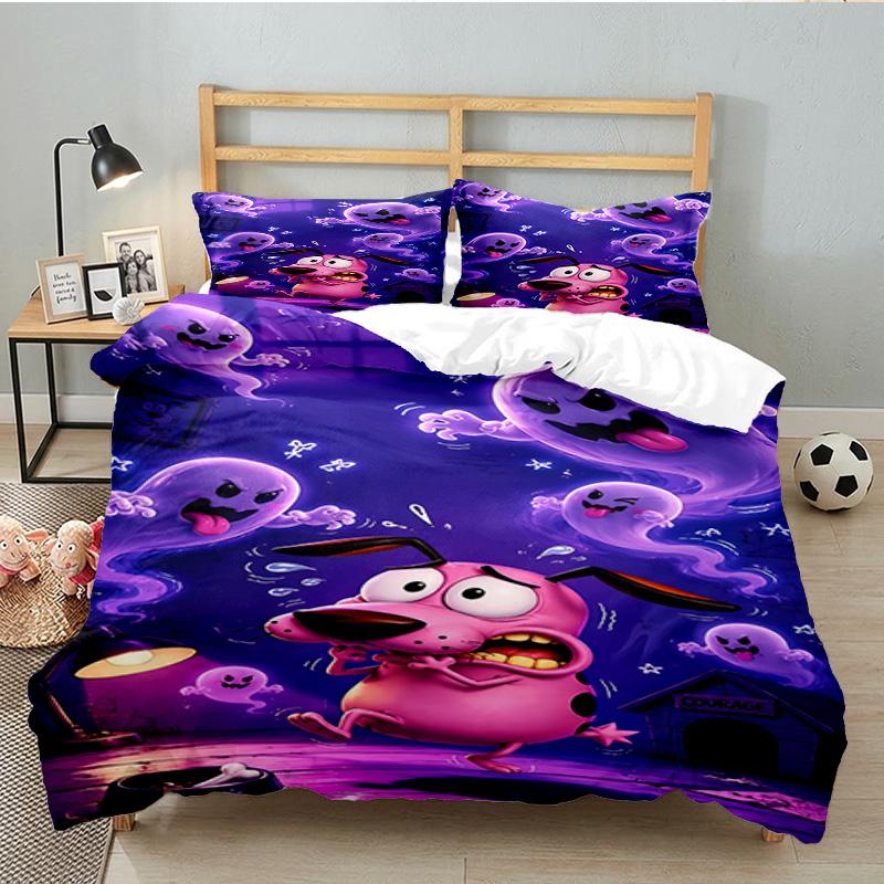 Courage dog Moonlit Adventure 3PCS Bedding set,Ideal for 1pc Duvet Cover And 2pcs Pillowcases Perfect for Fan gift,Ideal for Bedroom, Dormitory
