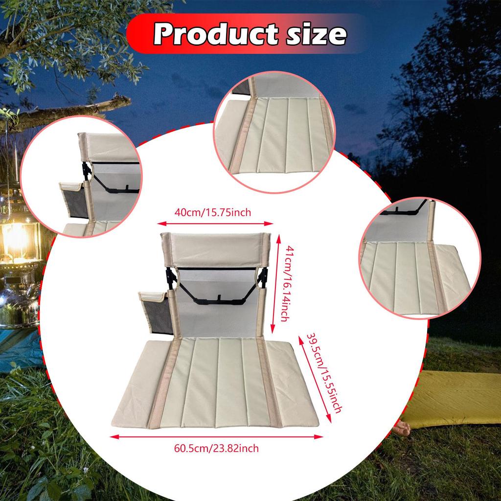 Folding Beach Chair with Back Support Floor Seat Portable Stadium Seat for Activities Lawn Fishing Barbecues Sporting Event