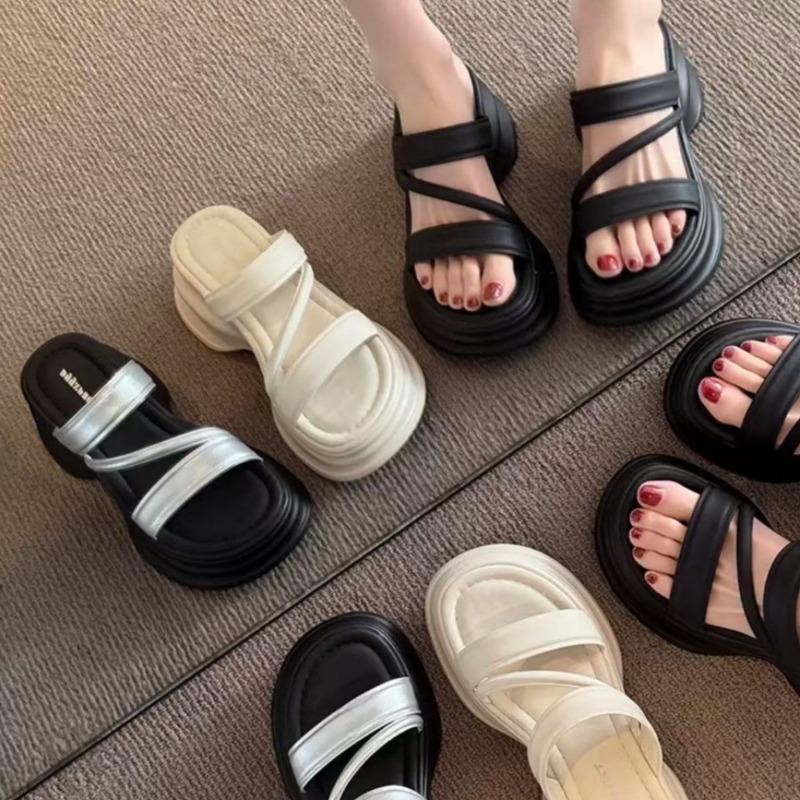 One word with muffin cool slippers niche thick bottom heightening women's outer wear spring new versatile one word drag