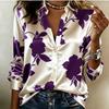 Women Satin Big Floral Print Shirt Long Sleeve Lapel Button‑Down Blouse Elegant Office Party Casual Ladies Multi‑Color Top