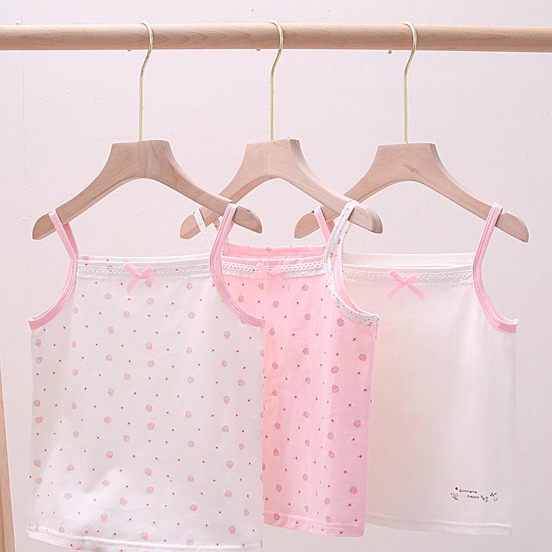 Sommerliches Mädchen-Baumwoll-Spitzen-Erdbeer-Top mit Spaghetti-Trägern - Koreanischer Stil