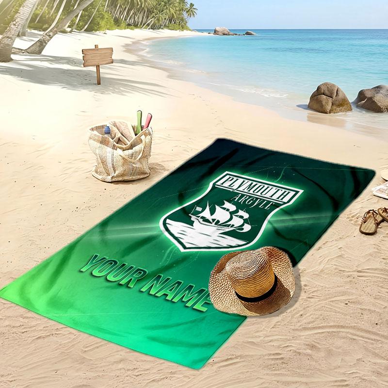 Plymouth Argyle FC Gepersonaliseerde Bedrukte Strandlaken Voetbal Logo Steun Aangepaste Naam Tekst Absorberende Handdoek Voor Sport Reizen Speciaal Cadeau