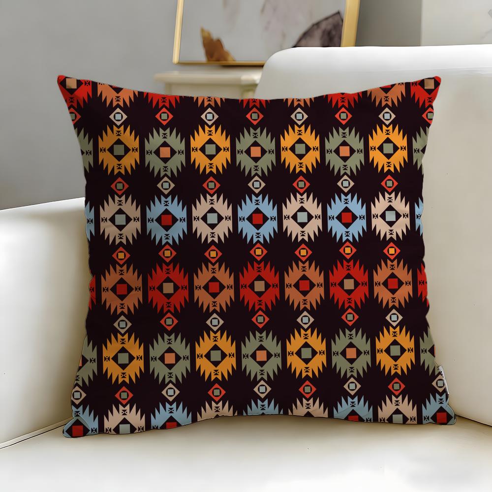 Classic Pattern Native Fabric Pattern Cushion Cover Soft & Easy-Wash Pillow Case – Versatile for Couch, Bed, Travel and Office