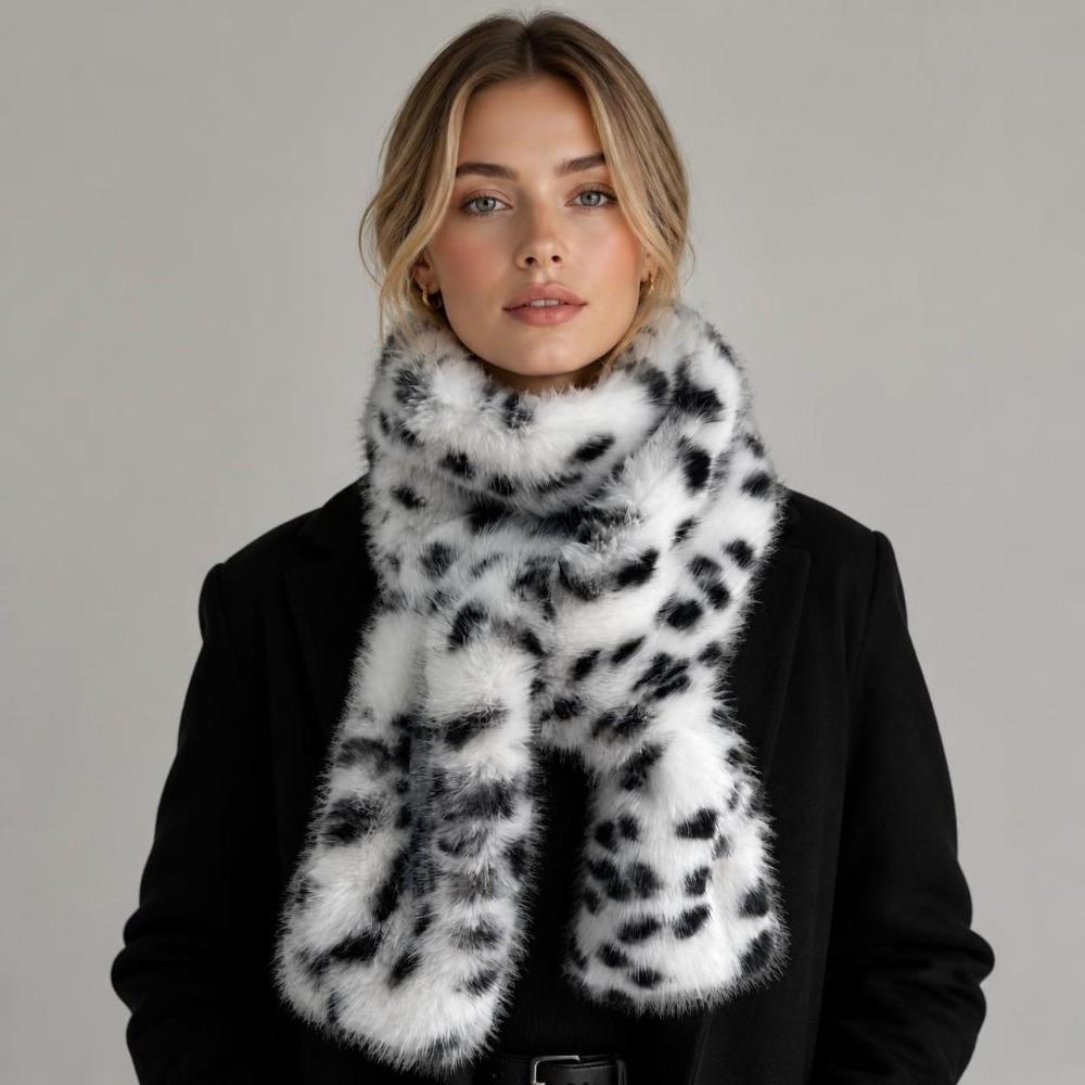 Soft Plush Scarf Thickened Leopard Print Scarf Warm Winter Scarf  For Women