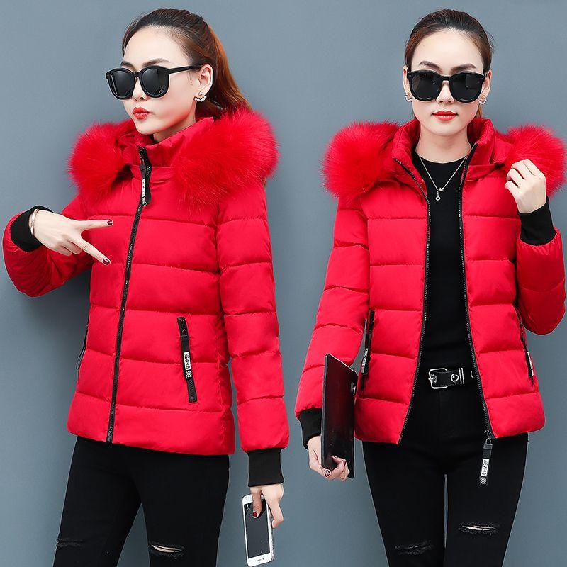 Women's Slim-Fit Cotton-Padded Jacket for Winter - Warm, Solid-Color, with Detachable Hood and Fleece Collar, Casual Stand-Collar Style