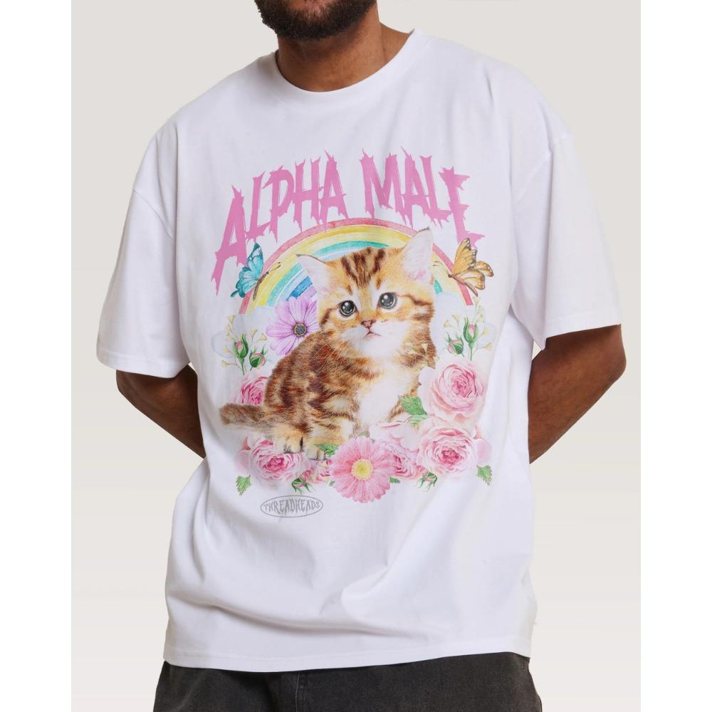 Alpha-Männchen Spaß Niedliche Katze Illustration T-Shirts Herren Damen Sommer Baumwolle Rundhals Kurzarm T-Shirt Streetwear