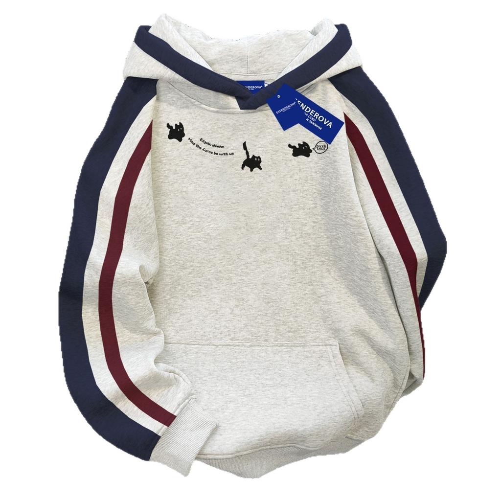 Loose Hooded Sweater Men's and Women's American Retro Splicing Pullover Top